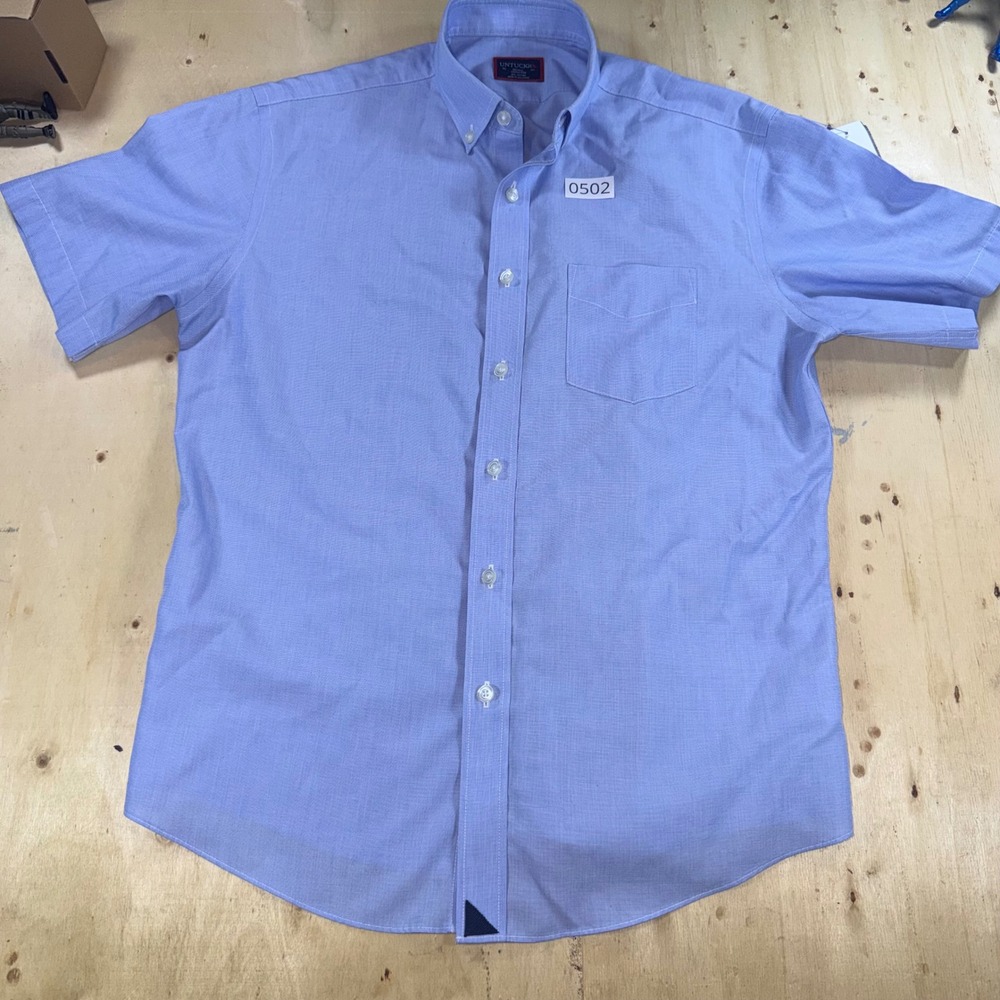 UNTUCKit Mens S Blue Short Sleeve Button Down Wrinkle Free Cotton Shirt